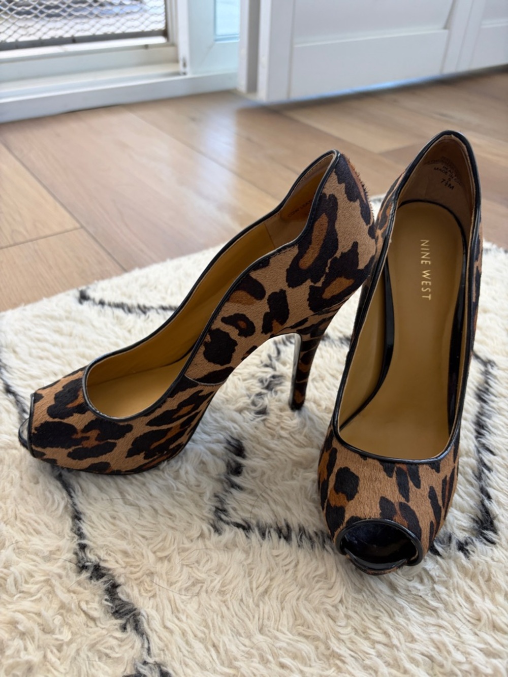 Nine West Leopard-Print Peep-Toe Platform Pumps - Brown/Black